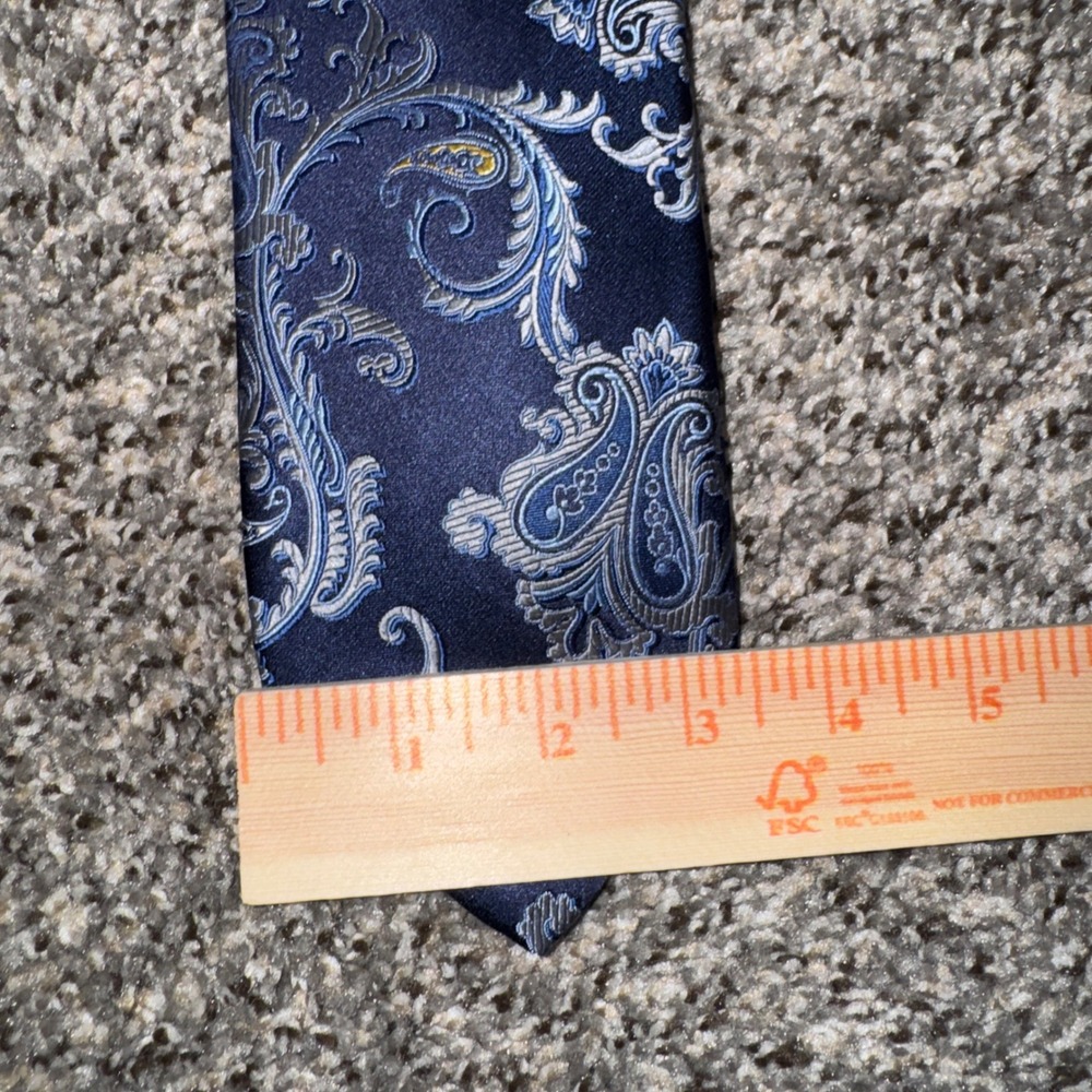 Robert Talbott Best of Class Nordstrom Silk Tie Navy Blue Silver Paisley USA - Picture 3 of 6